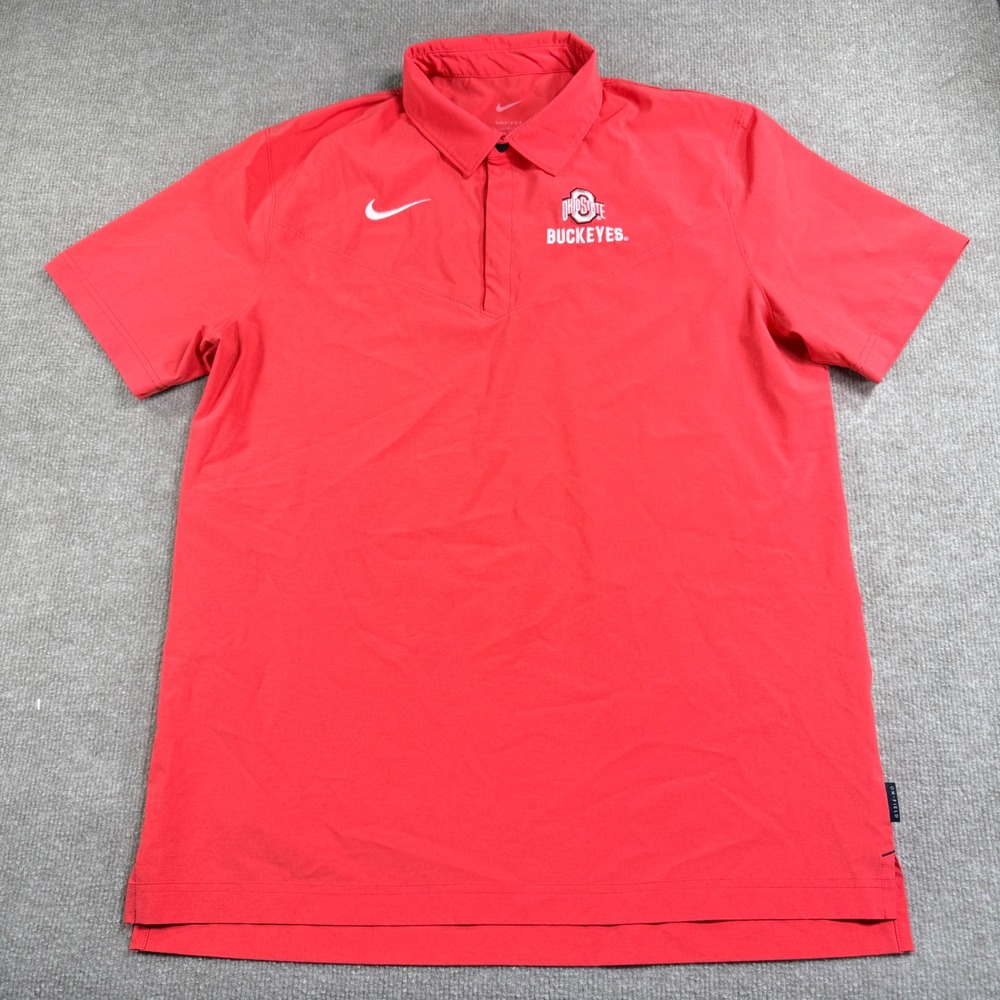 Nike Ohio State Buckeyes Dri-FIT Polo Shirt Mens Large Red Short Sleeve Snap